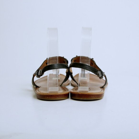 Coach Gracie Vintage Calf Turn Lock Semi Matte T Strap Sandal Black Women Size 8 - Picture 7 of 13